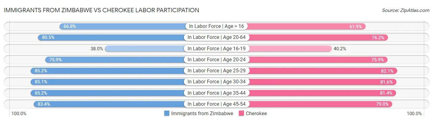 Immigrants from Zimbabwe vs Cherokee Labor Participation