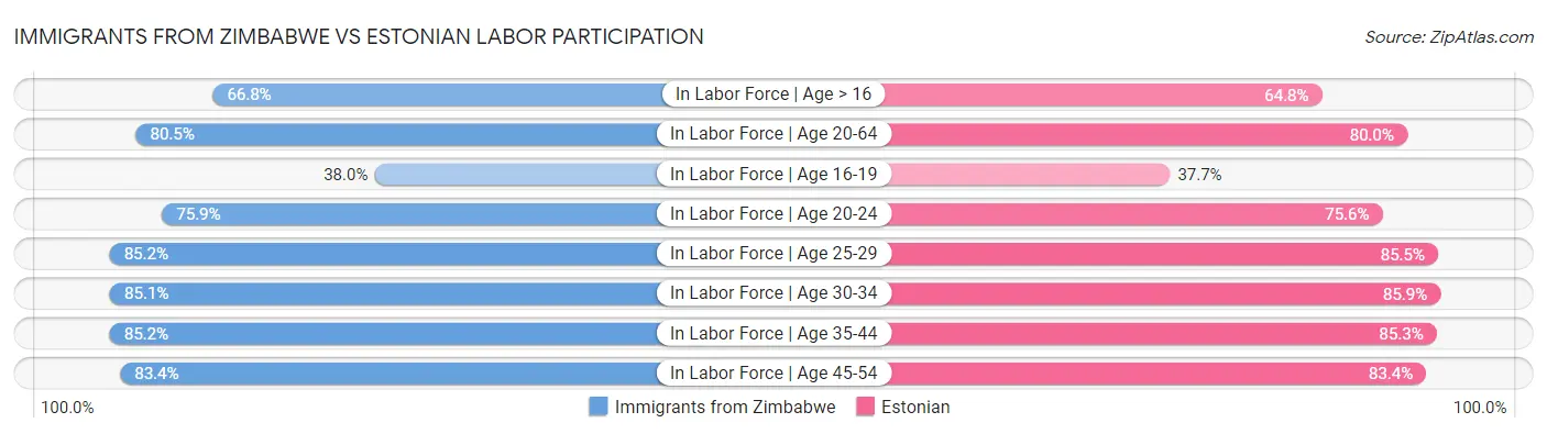 Immigrants from Zimbabwe vs Estonian Labor Participation