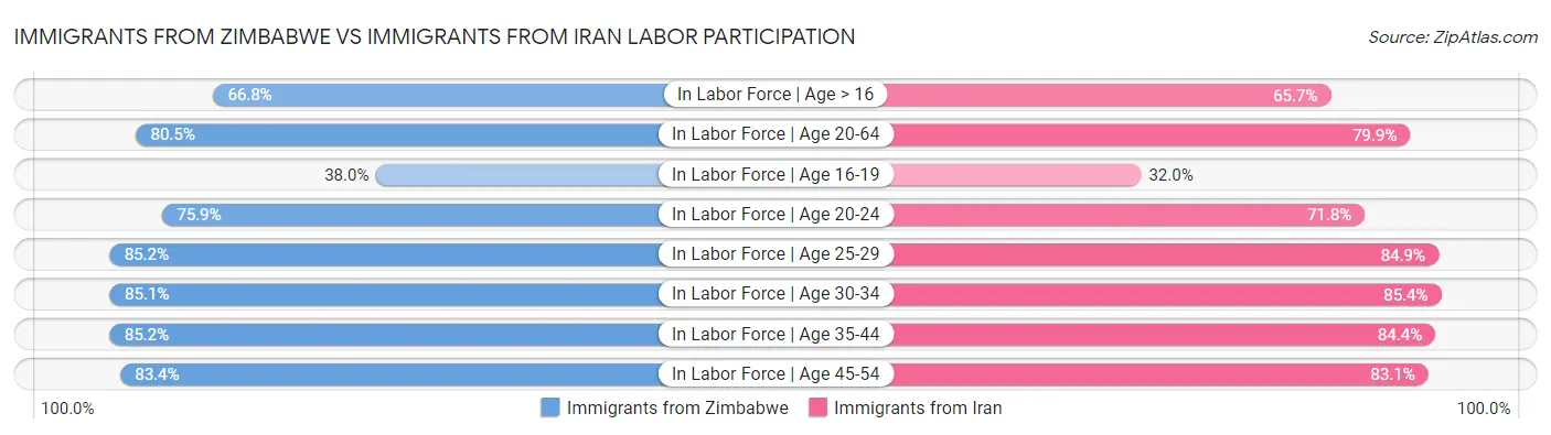 Immigrants from Zimbabwe vs Immigrants from Iran Labor Participation