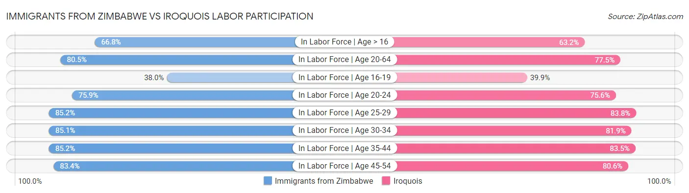 Immigrants from Zimbabwe vs Iroquois Labor Participation