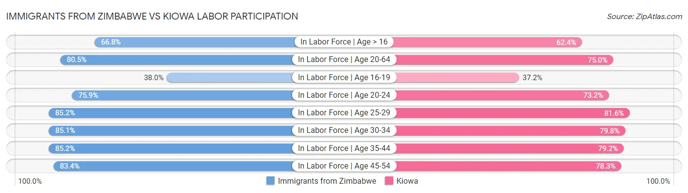 Immigrants from Zimbabwe vs Kiowa Labor Participation