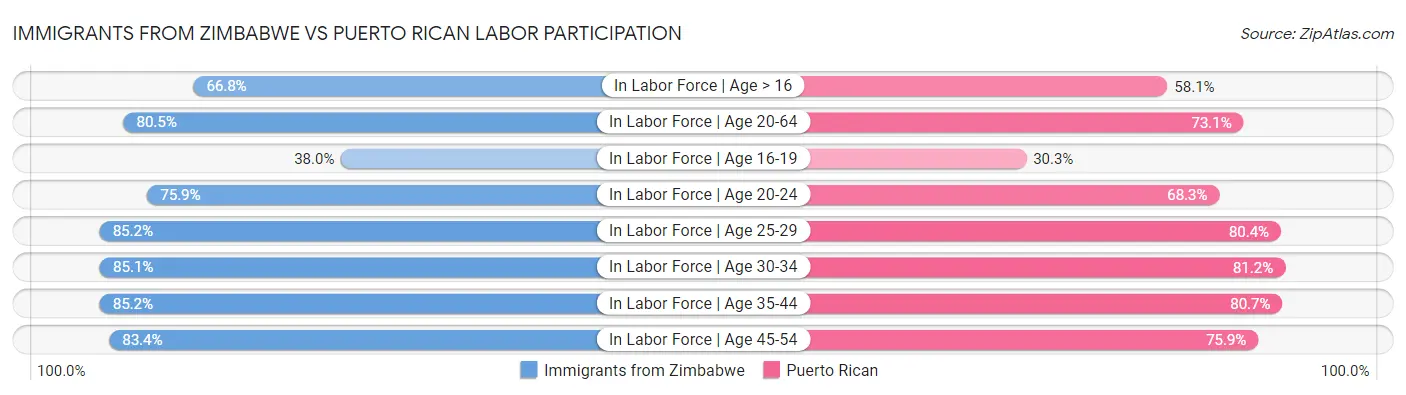 Immigrants from Zimbabwe vs Puerto Rican Labor Participation