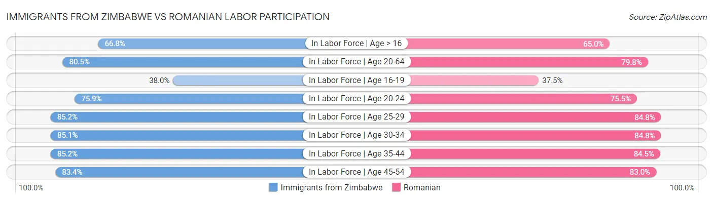 Immigrants from Zimbabwe vs Romanian Labor Participation