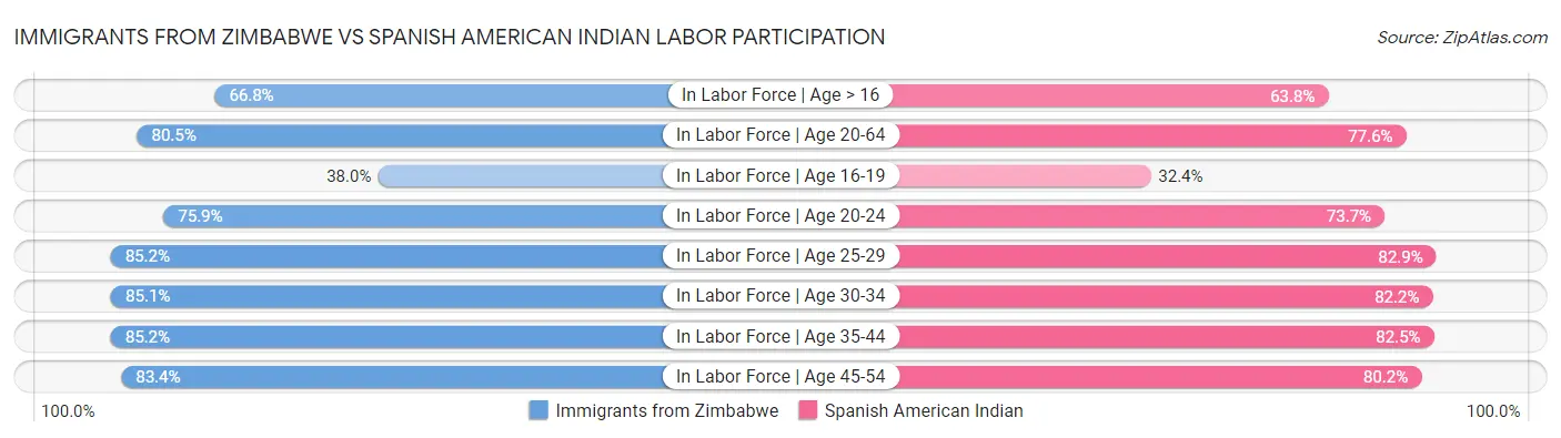 Immigrants from Zimbabwe vs Spanish American Indian Labor Participation