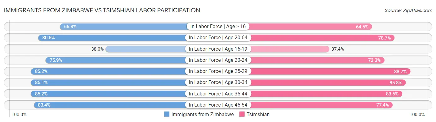 Immigrants from Zimbabwe vs Tsimshian Labor Participation