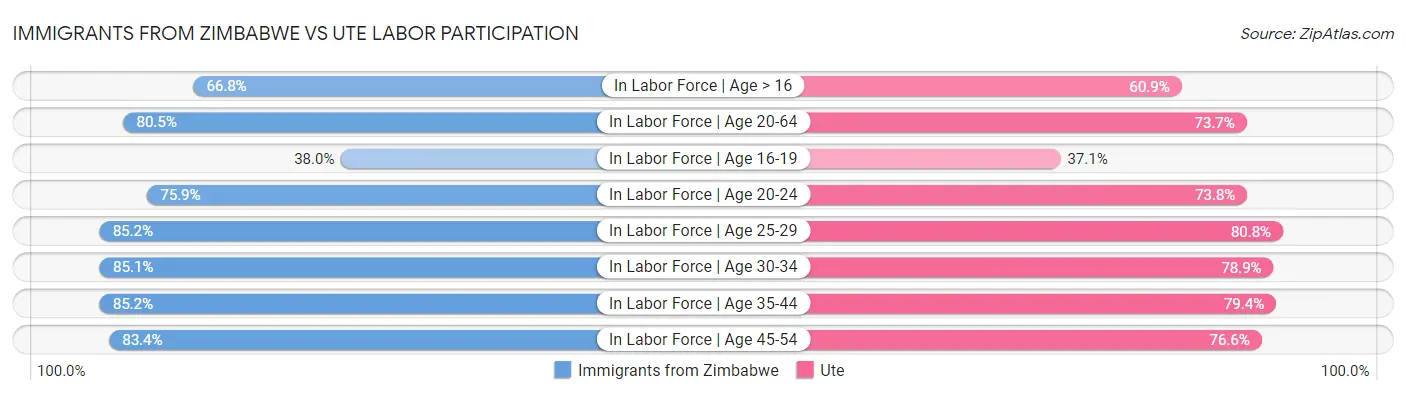 Immigrants from Zimbabwe vs Ute Labor Participation