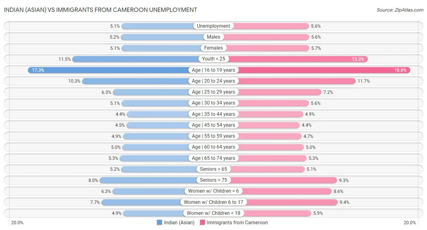 Indian (Asian) vs Immigrants from Cameroon Unemployment