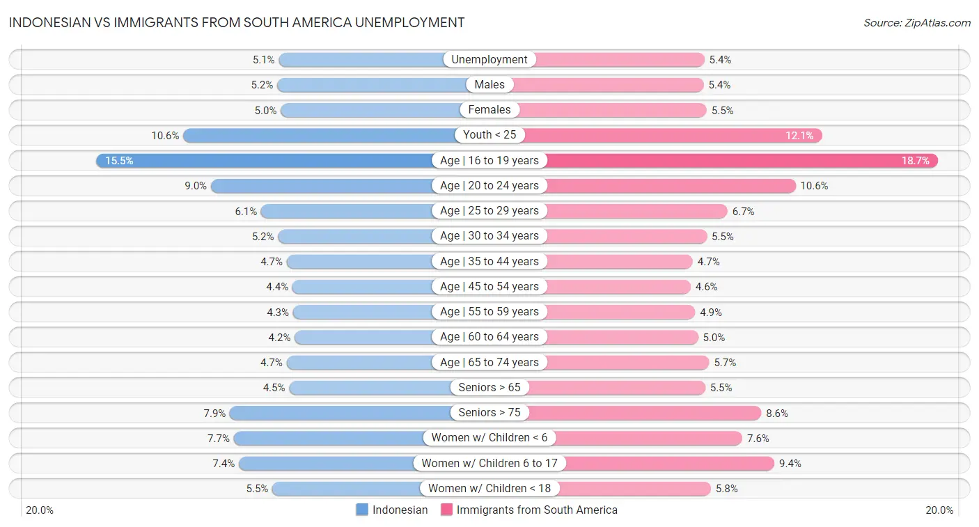 Indonesian vs Immigrants from South America Unemployment