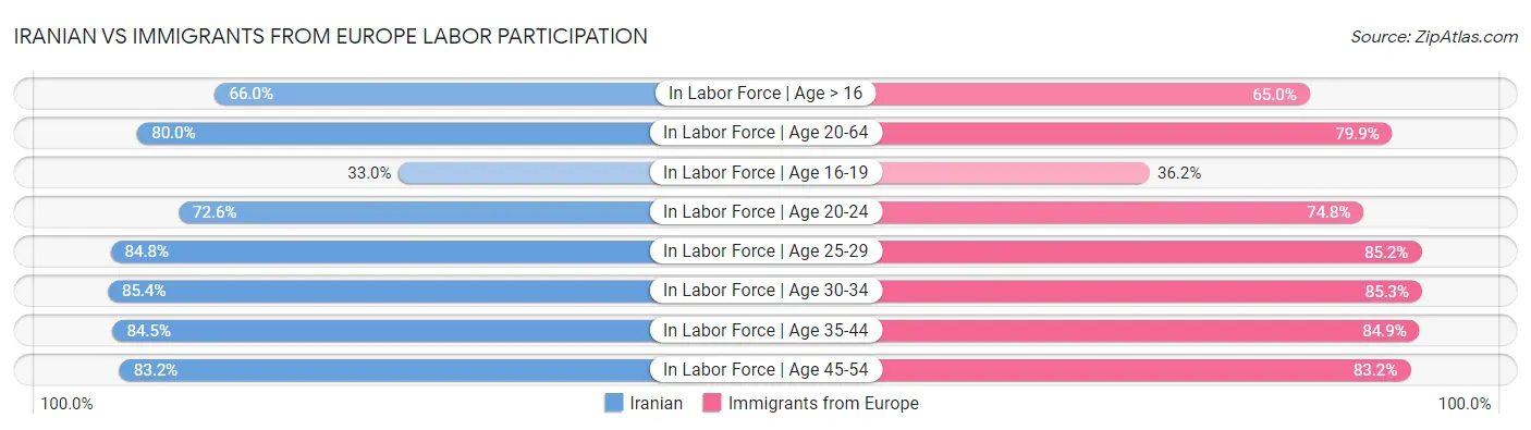 Iranian vs Immigrants from Europe Labor Participation