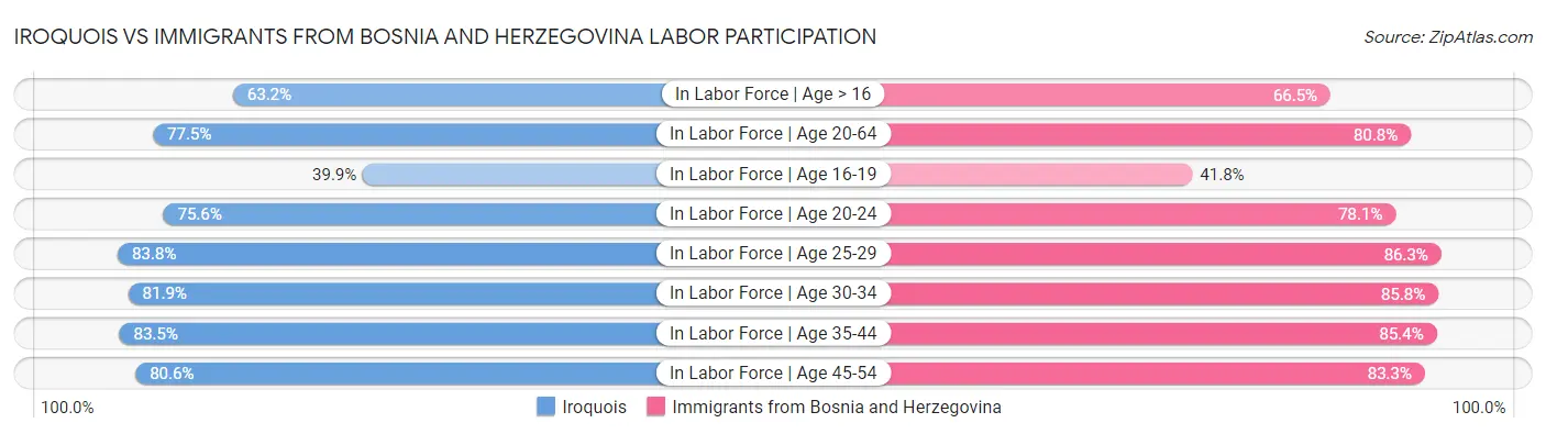 Iroquois vs Immigrants from Bosnia and Herzegovina Labor Participation
