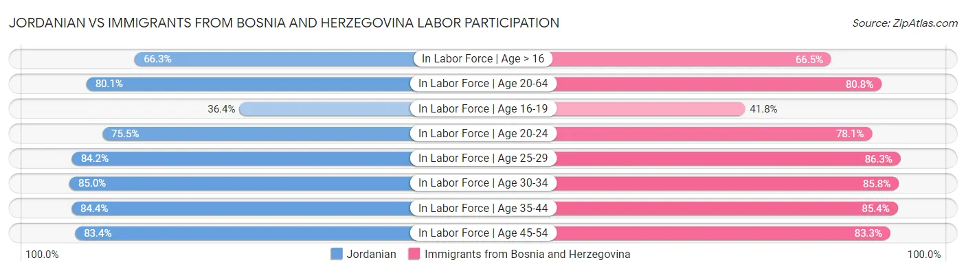 Jordanian vs Immigrants from Bosnia and Herzegovina Labor Participation