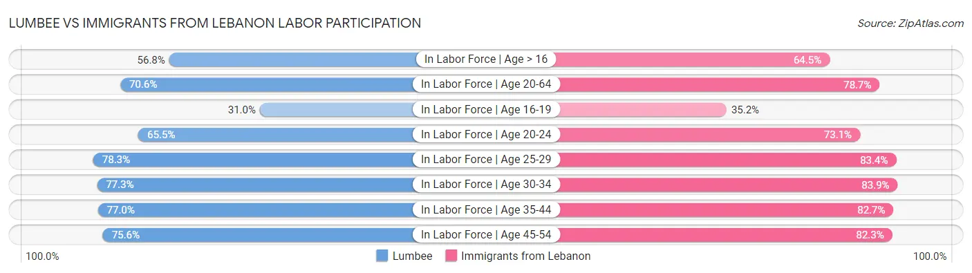 Lumbee vs Immigrants from Lebanon Labor Participation