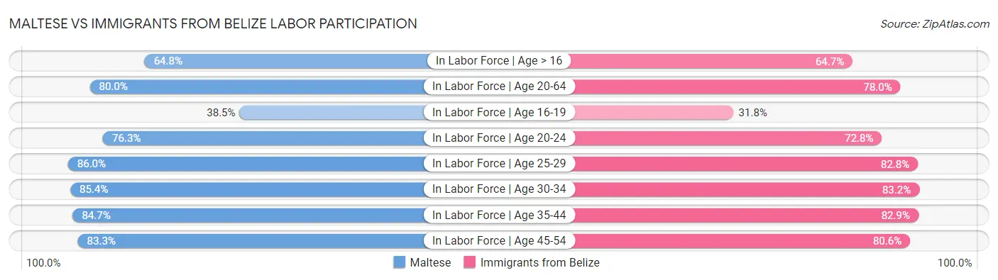 Maltese vs Immigrants from Belize Labor Participation