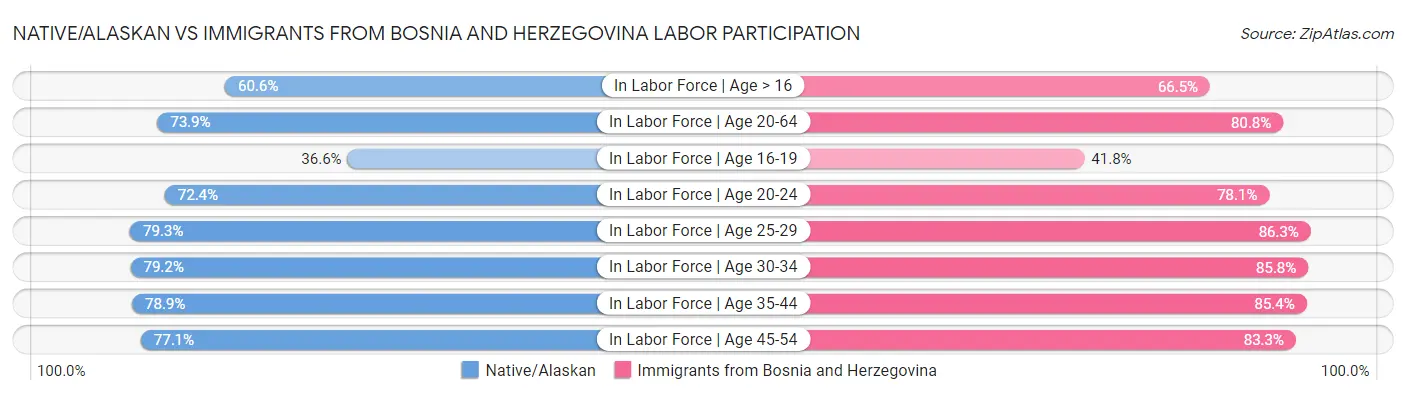 Native/Alaskan vs Immigrants from Bosnia and Herzegovina Labor Participation
