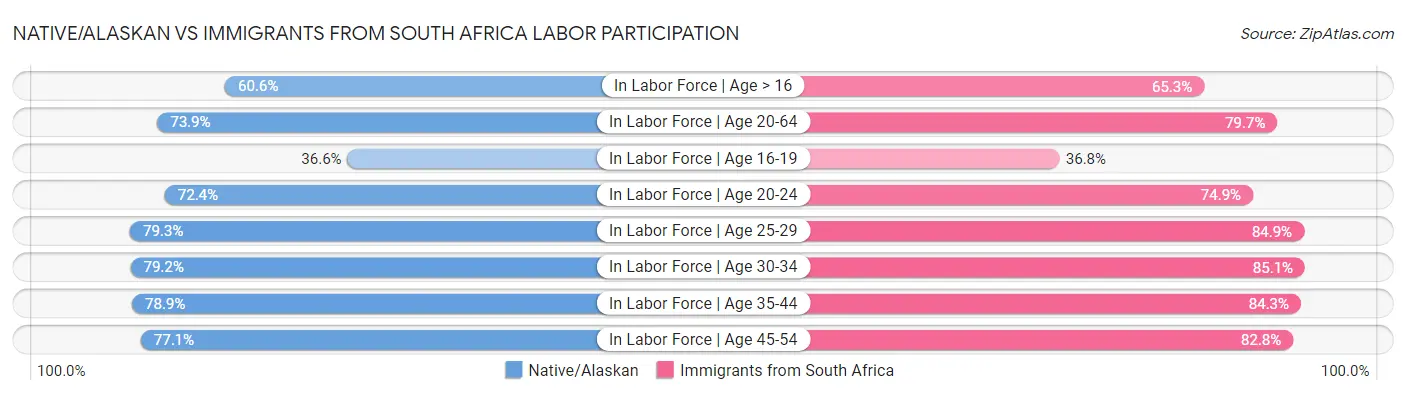 Native/Alaskan vs Immigrants from South Africa Labor Participation