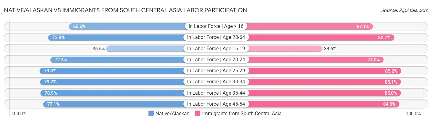 Native/Alaskan vs Immigrants from South Central Asia Labor Participation