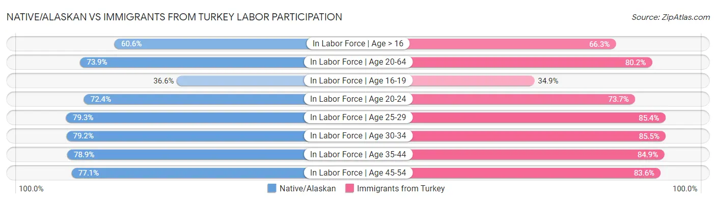 Native/Alaskan vs Immigrants from Turkey Labor Participation