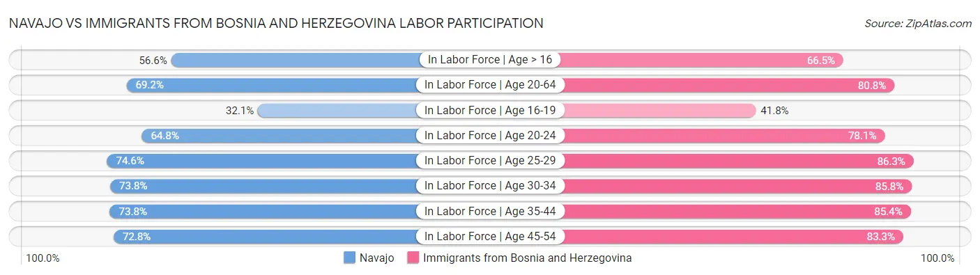 Navajo vs Immigrants from Bosnia and Herzegovina Labor Participation