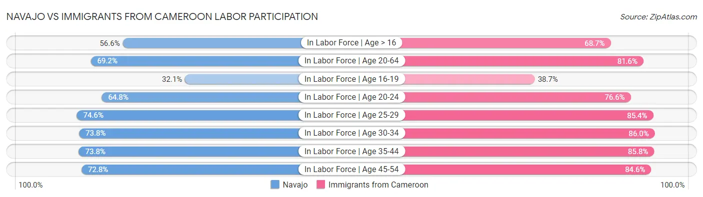 Navajo vs Immigrants from Cameroon Labor Participation