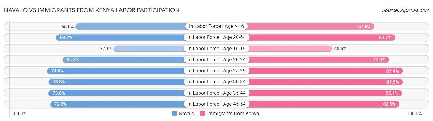 Navajo vs Immigrants from Kenya Labor Participation