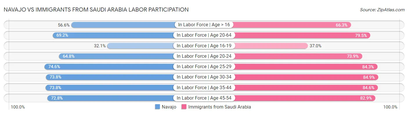 Navajo vs Immigrants from Saudi Arabia Labor Participation