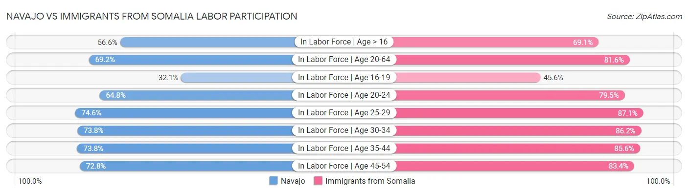 Navajo vs Immigrants from Somalia Labor Participation