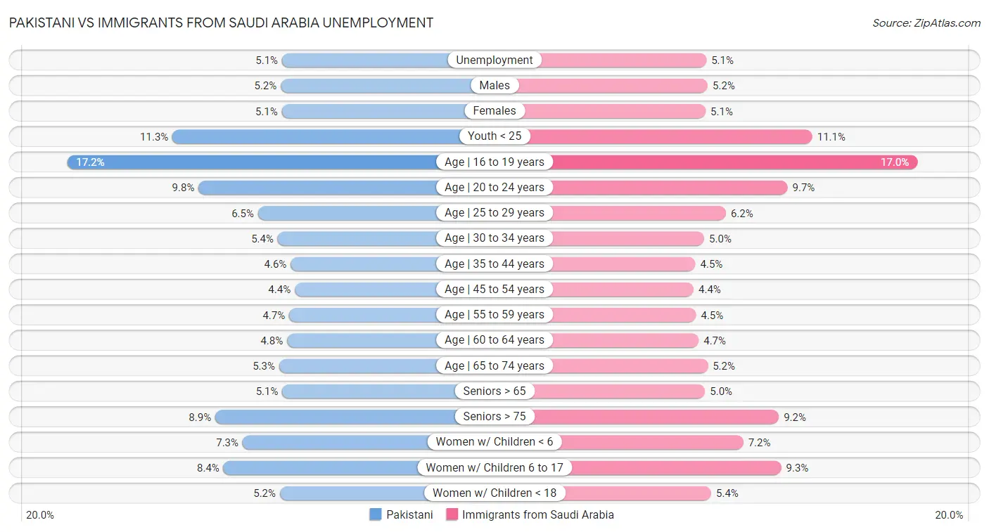 Pakistani vs Immigrants from Saudi Arabia Unemployment