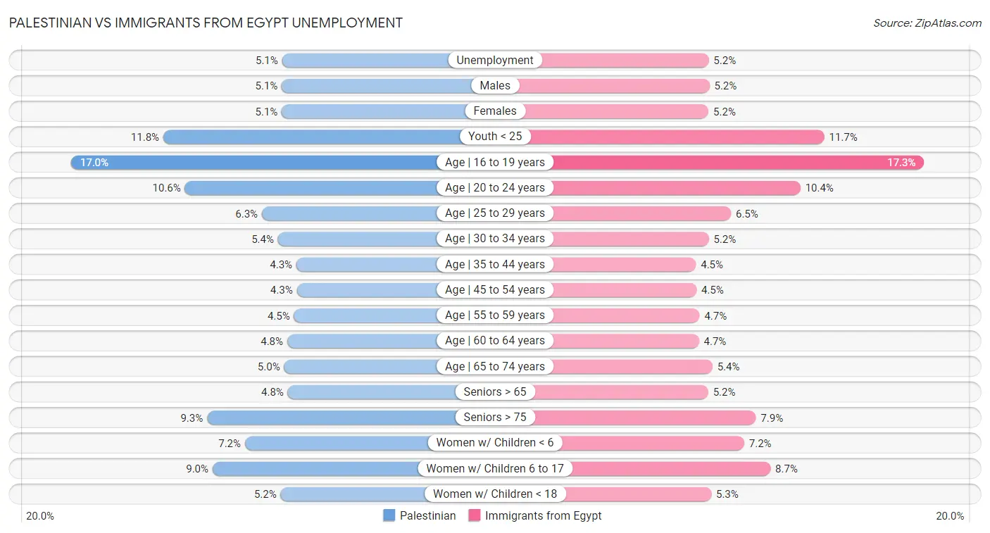 Palestinian vs Immigrants from Egypt Unemployment