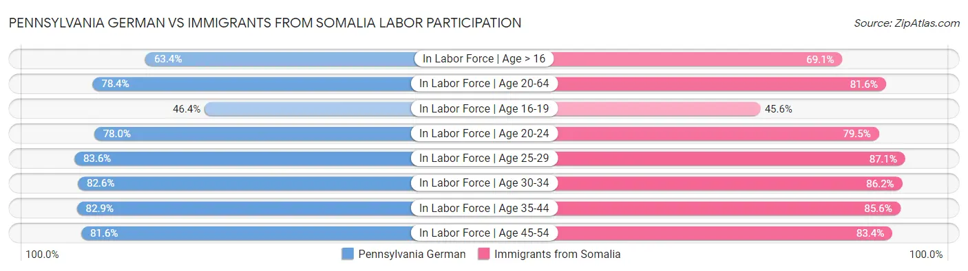 Pennsylvania German vs Immigrants from Somalia Labor Participation