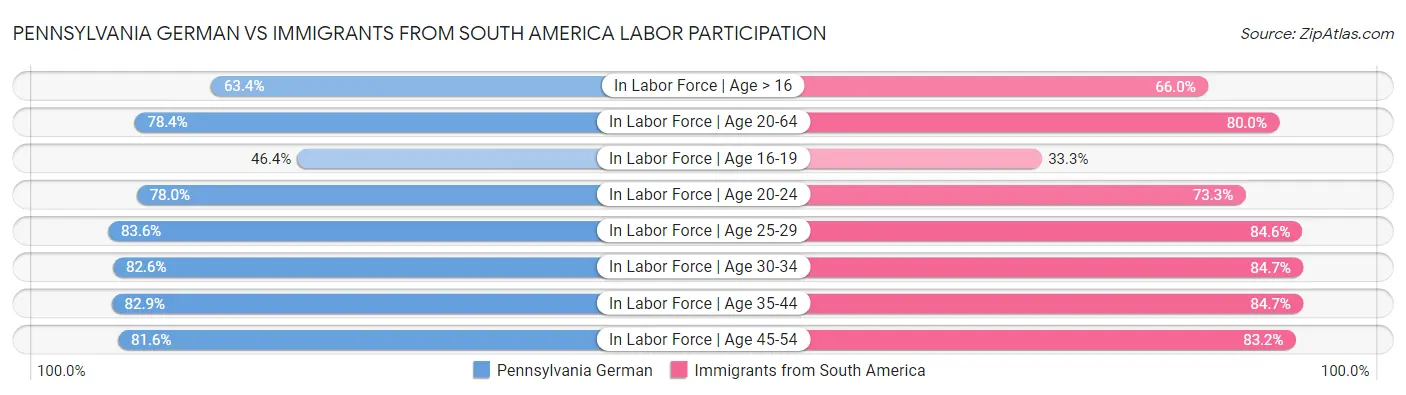 Pennsylvania German vs Immigrants from South America Labor Participation