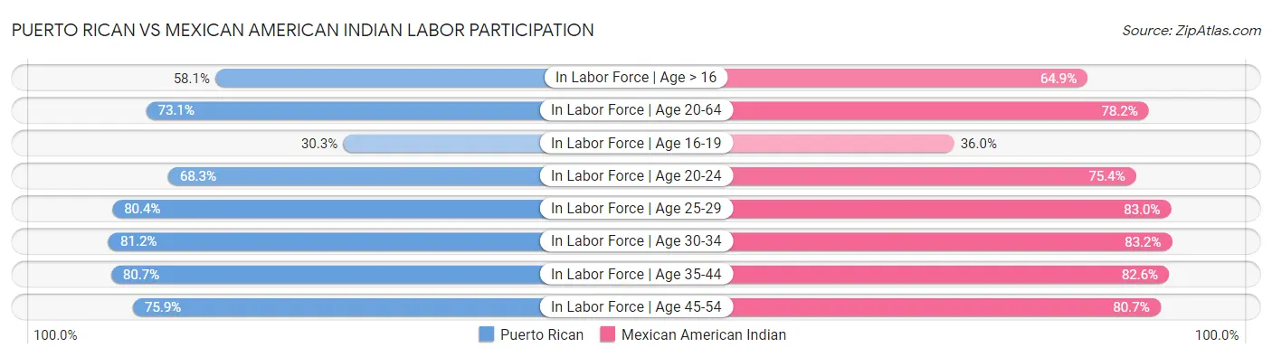 Puerto Rican vs Mexican American Indian Labor Participation