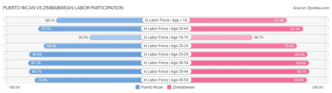 Puerto Rican vs Zimbabwean Labor Participation