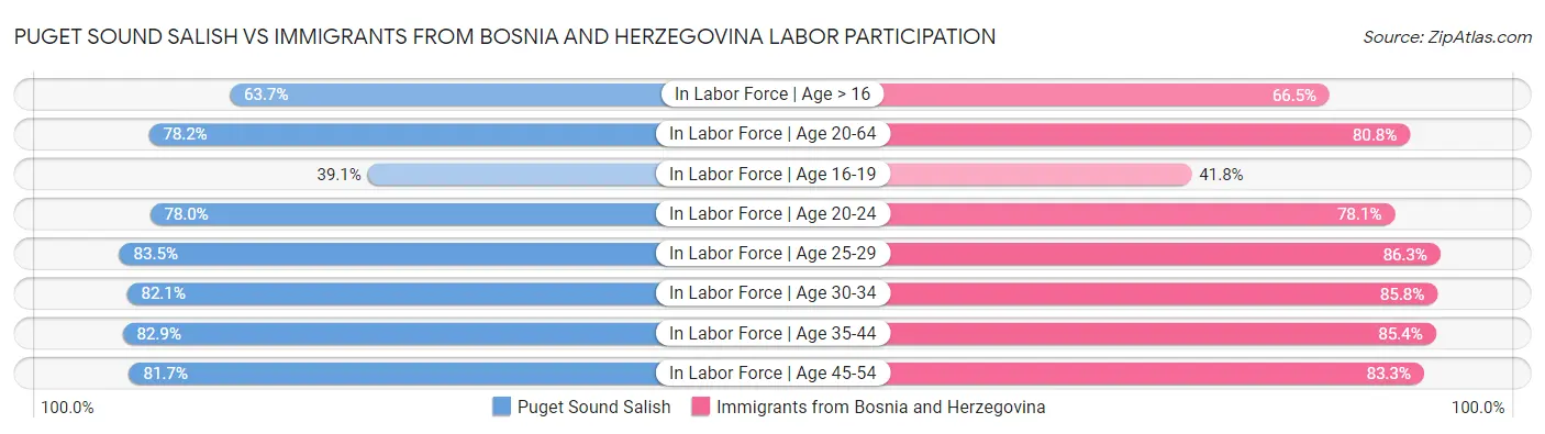 Puget Sound Salish vs Immigrants from Bosnia and Herzegovina Labor Participation