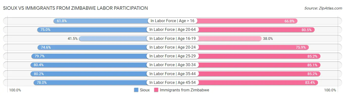 Sioux vs Immigrants from Zimbabwe Labor Participation