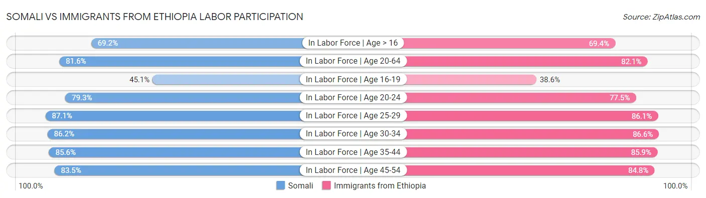 Somali vs Immigrants from Ethiopia Labor Participation