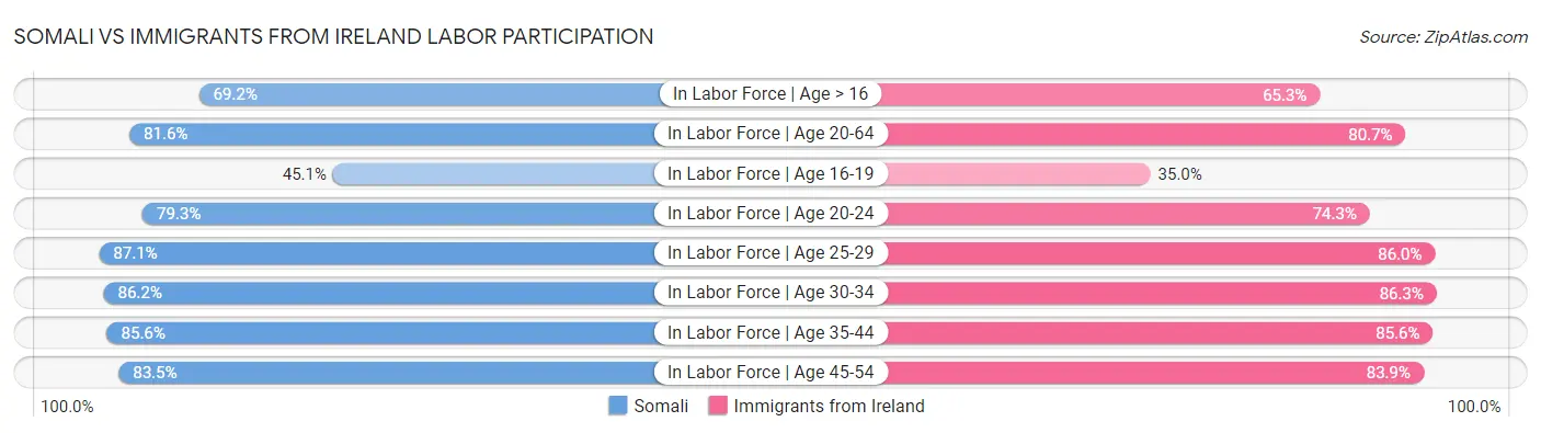 Somali vs Immigrants from Ireland Labor Participation