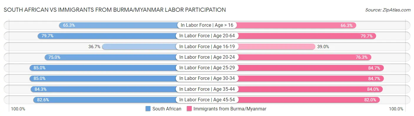 South African vs Immigrants from Burma/Myanmar Labor Participation