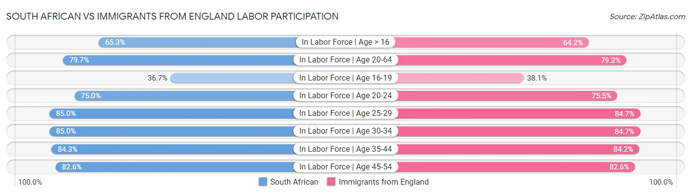 South African vs Immigrants from England Labor Participation
