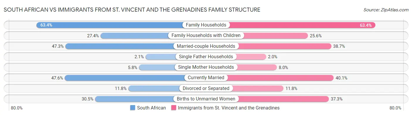 South African vs Immigrants from St. Vincent and the Grenadines Family Structure