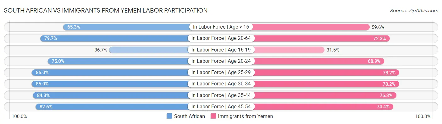 South African vs Immigrants from Yemen Labor Participation