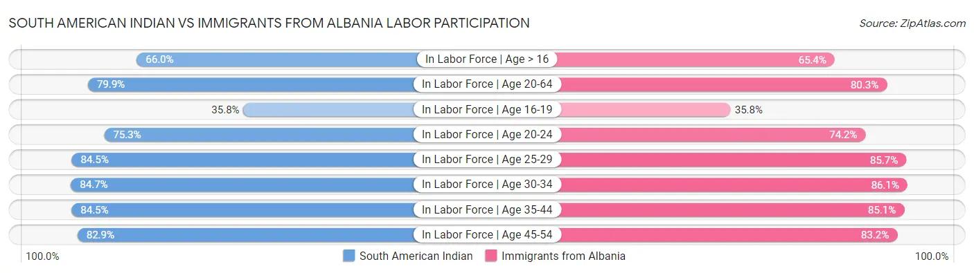 South American Indian vs Immigrants from Albania Labor Participation