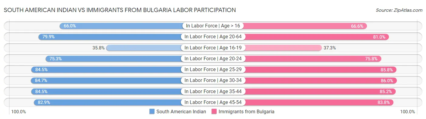 South American Indian vs Immigrants from Bulgaria Labor Participation