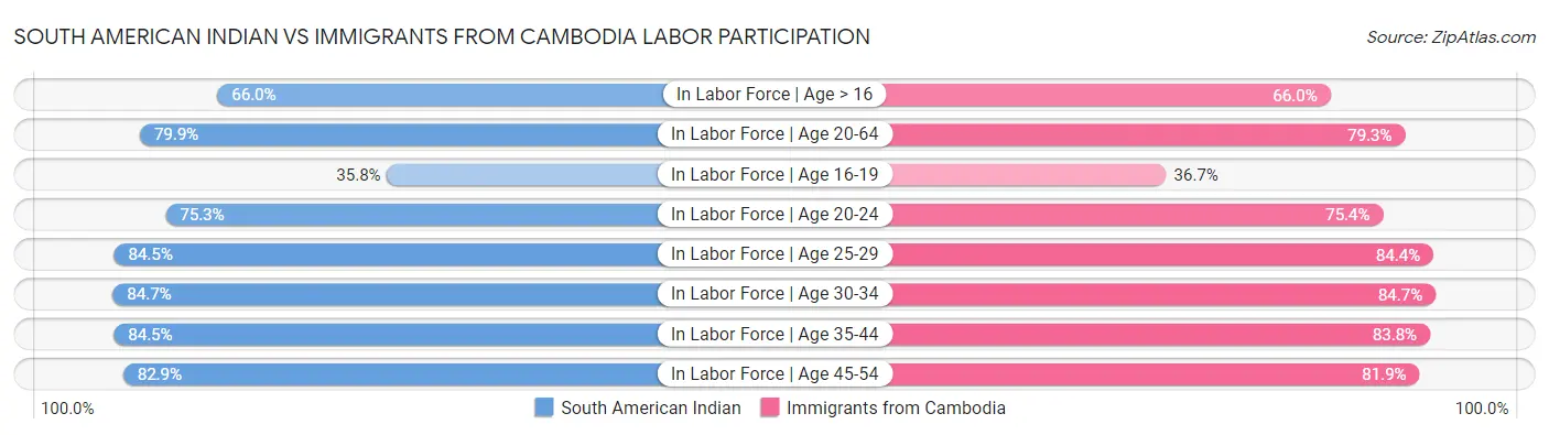 South American Indian vs Immigrants from Cambodia Labor Participation