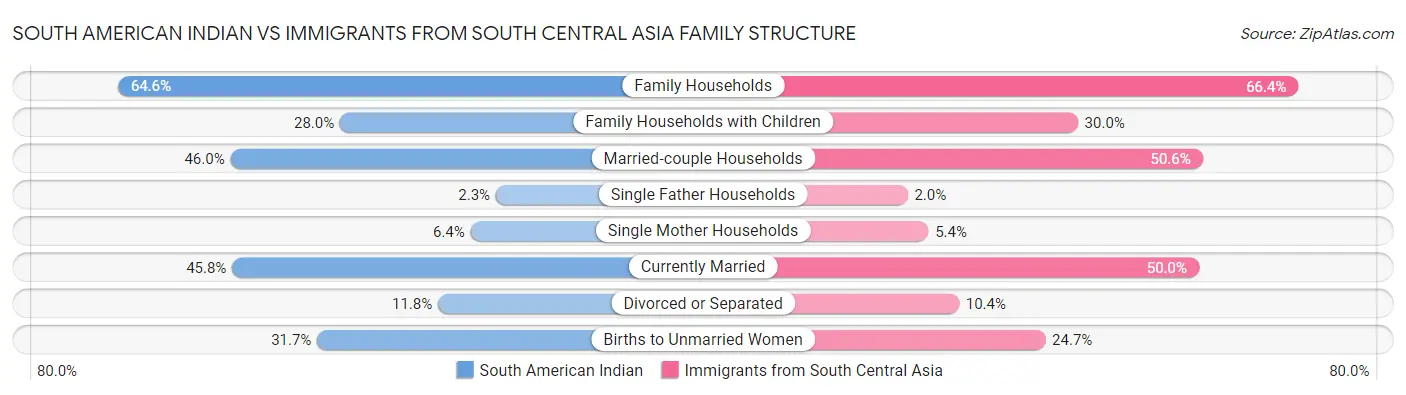 South American Indian vs Immigrants from South Central Asia Family Structure