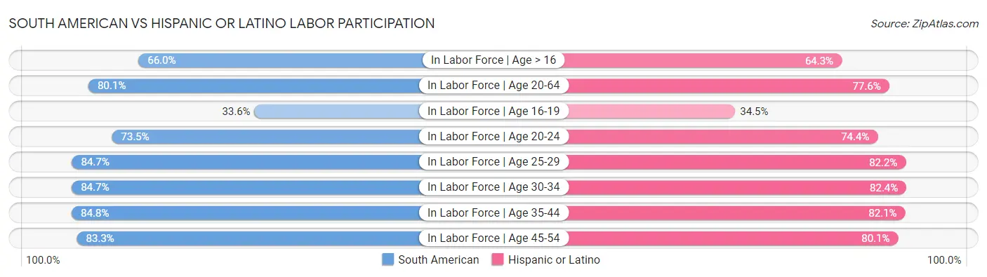 South American vs Hispanic or Latino Labor Participation