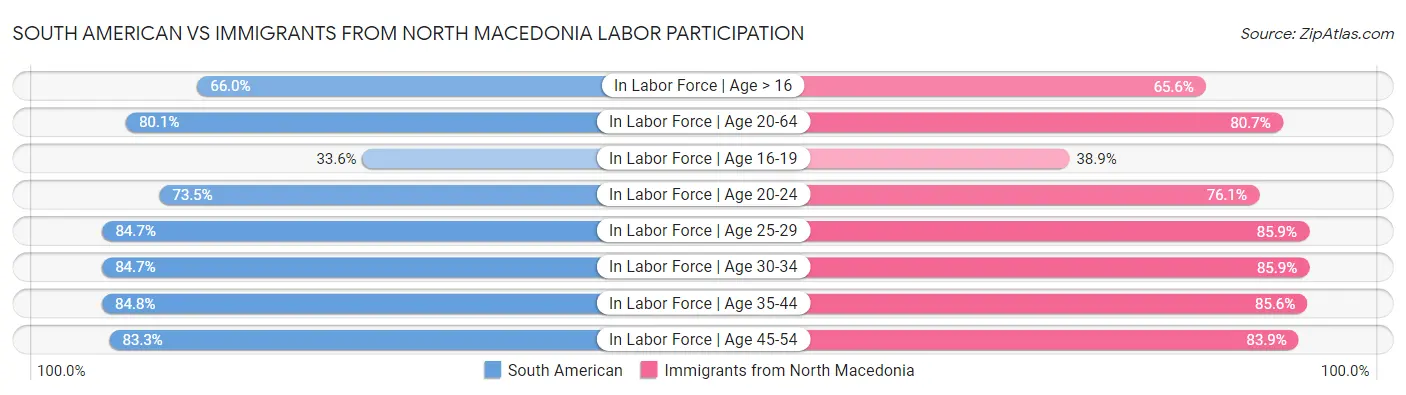South American vs Immigrants from North Macedonia Labor Participation