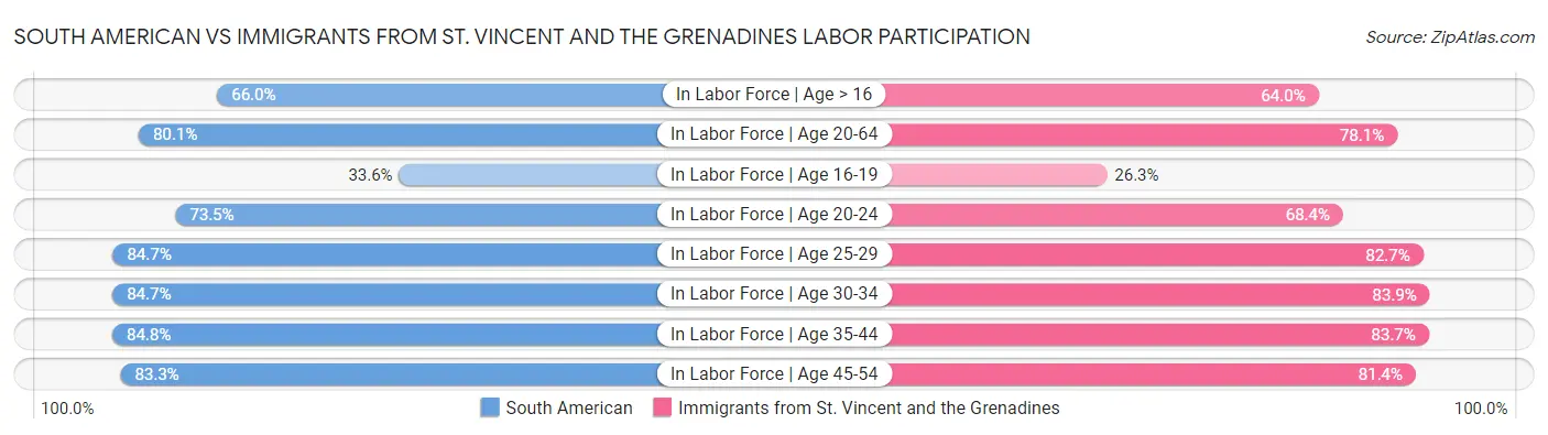 South American vs Immigrants from St. Vincent and the Grenadines Labor Participation