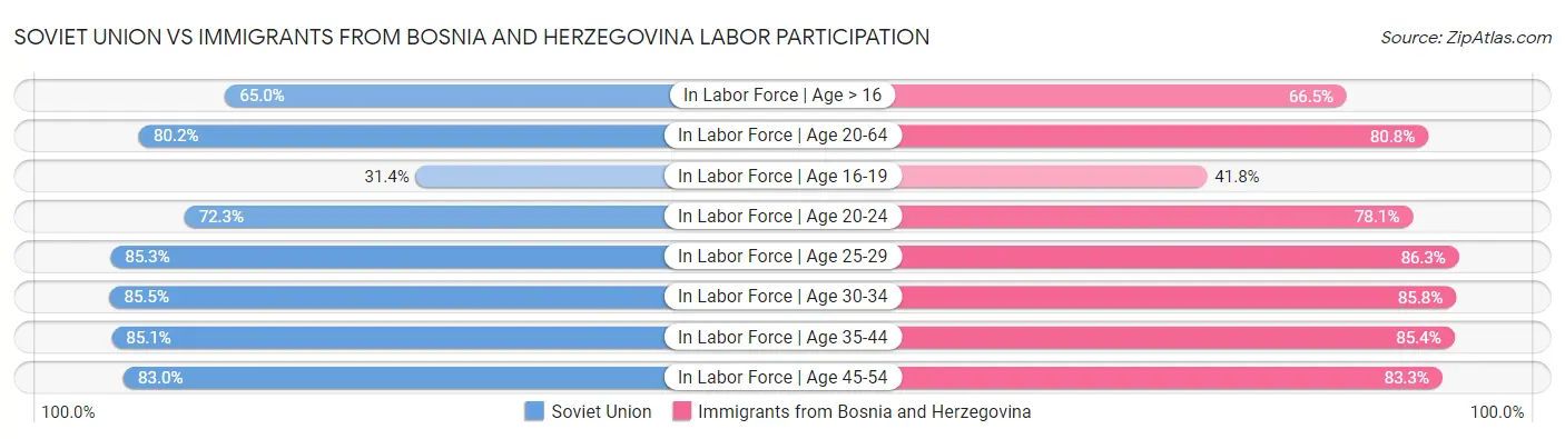 Soviet Union vs Immigrants from Bosnia and Herzegovina Labor Participation