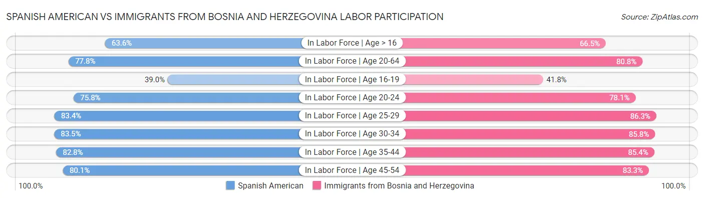 Spanish American vs Immigrants from Bosnia and Herzegovina Labor Participation