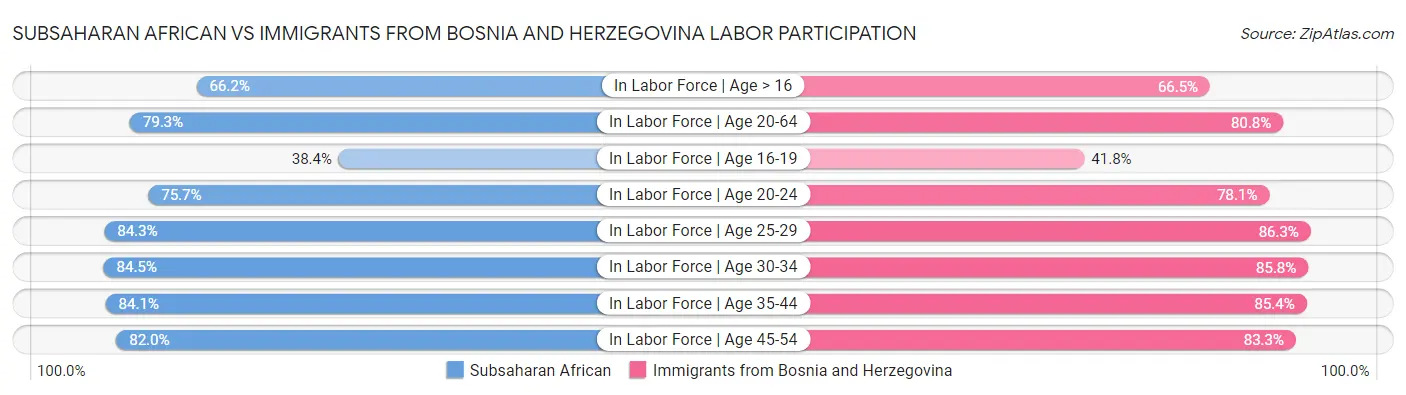 Subsaharan African vs Immigrants from Bosnia and Herzegovina Labor Participation